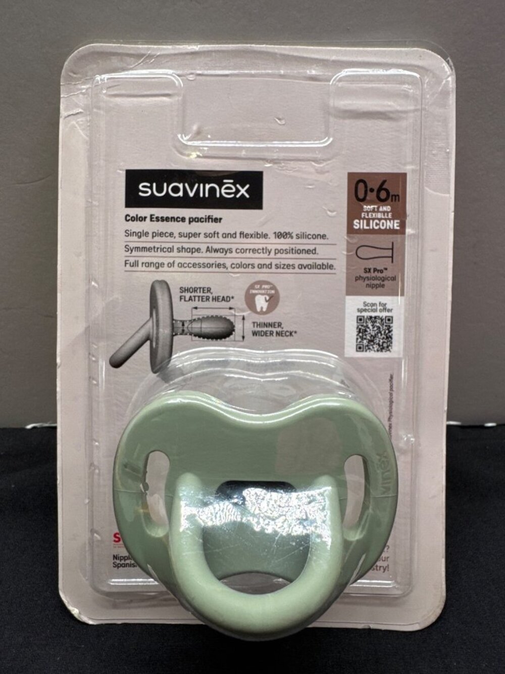 Suavinex Color Essence Pacifier 0-6 Months Silicone Mint Sage Green